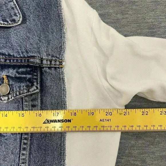 Bailey 44 Womens L Denim White Super Soft Stretchy Arms Hood Back Hidden Zipper - Picture 11 of 16